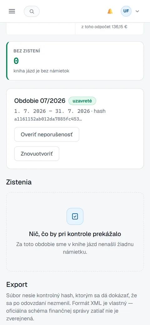 Uzávierka na telefóne: uzavreté obdobie s kontrolným odtlačkom